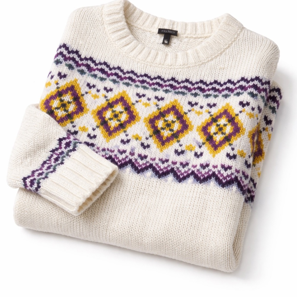 Talbots Fair Isle Knit Sweater Small Cream